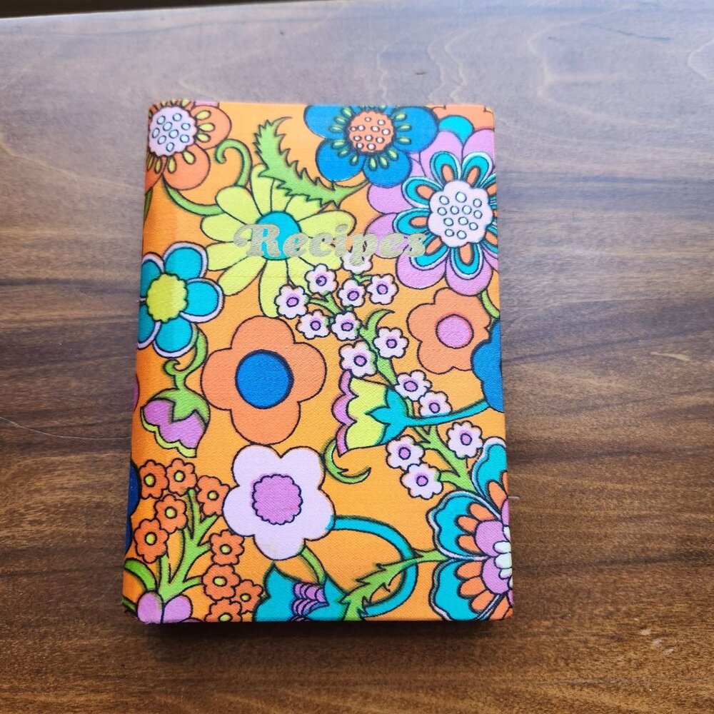 Vintage Flower Power Hippie 60s, 70s Recipe Binder With Colorful Floral Fabric C